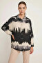 Women's Oversize Patterned Black Shirt - 2