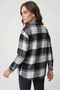 Women's Double Pocket Oversize Plaid Patterned Cotton Black Shirt - 2