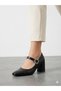Women's Black Thick Heeled Single Strap Heeled Shoes - 2