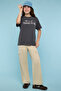 Typography Print T-Shirt with Crew Neck and Short Sleeves - 2