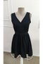 Women's Strappy Double-Breasted Collared Short Janjan Crepe Dress with Bow Detail on the Back - 7