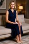 Women Shirt Collar Sleeveless Maxi Dress Buttoned Bodycon Cutout Stretchy Knitted Fabric L Size Daily Casual - 3