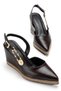 New Season Wedge-Heeled Side-Buckle Pointed-Toe Straw-Detailed Shoes - 4