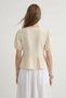 Stone-Colored 100% Cotton Waist Gathered Elastic Sleeve Blouse 8442A - 3