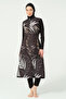 Gold Patterned Long Kimono Detailed Hijab Swimsuit 25535-26 - Black - 2