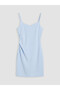 Blue V-Neck Drawstring Strap Gathered Crepe Dress - 5