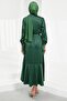 Emerald Green Stone Detailed Skirt with Flounces Satin Evening Dress - 5
