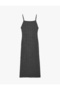 Bürümcük Fabric Textured Slit Detailed Square Neck Slim Fit Strappy Midi Dress - 3