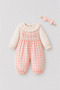 Ruffle Collar Shirt and Bandana Pink Salopet Baby Girl Cotton Jumpsuit - 2