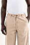 Men's Linen Striped Lace-Up Trousers Beige - 4