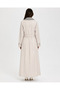 Women's Knitted Collar Maxi Length Double-Breasted Buttoned Belted Unlined Summer Trench Coat - 3