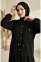 Waist-Tied Buttoned Tunic Skirt Double Set 0318-06 Black - 3