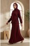 Oysho Fabric Lace-Up Blouse Skirt Double Hijab Set 5660-02 Burgundy - 3