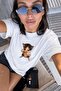Women's Oversize T-Shirt Scuba Cat Printed White – Crew Neck, Comfortable Fit, 100% Cotton - 4