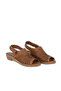 Brown Leather Women's Wedge Heeled Sandals - 2