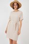 Women's Round Neck Belted Short Sleeve Mini Length Cream Dress - 5