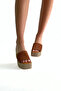 Tan Genuine Leather Wedge Heel Women's Slippers Sl339 - 8