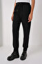 Women's High Waist Elastic Cuff Viscose Black Sweatpants - 2