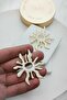 White Pearlescent Big Sun Gold Women's Earrings (6cm) - 2