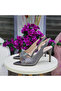 Women's Platinum Shimmering Crystal Stone Pointed Toe Thin Heeled Shoes - 2