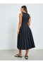 Black Pleated A-Line Midi Dress - 5