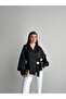 Women's Satin Double-Breasted Tie-Back Blouse with Buckle Detail 261006 - 5