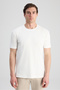 Slim Fit Ecru Ribbed T-Shirt