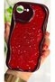 iPhone 16E Compatible Red Glittery Star Detailed Wavy Burgundy Silicone Case - 5