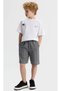 Nk Boy's Cotton Striped Elastic Waist Comfortable Fit Boys Shorts 8-14 Years Gray - 3