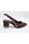 Brown Stone Detailed Low Thick Heeled Pointed Toe Shoes - 4