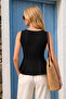 Women's Black V-Neck Front Buttoned Sleeveless Peplun Blouse Arm-26Y001110 - 2