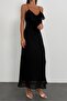 Straped Collar Ruffled Long Dress 4S788