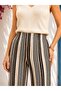 Women's High Waist Internal Elastic Striped Wide Leg Full Length Lined Trousers - 2