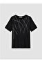 New Season Black Crew Neck Patterned Women's T-Shirt
