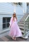 Pink Elastic Waist Long Dress with Belt - 7051 - 6