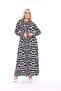 Women's Plus Size White and Black Stone Patterned Viscose Combed Cotton Stylish Dress