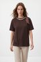 Brown Crew Neck T-Shirt with Chain Scarf Detail 26828 - 2