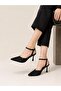 Black Lace Detail Pointed Thin Heeled Shoes - 3