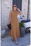 Women's Long Viscose Dress with Open Shoulders, Back Buckle Detail, and Slit - 3