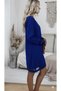 Women's Long Sleeve V-Neck Tulle Striped Detail Mini Crepe Dress - 2