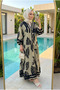 Women's Bohemian Patterned Layered Long Sleeve Hijab Dress - 5