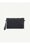 Silvery Black Shk301 Star Embossed Gold Zipper Chain Strap Women's Hand, Shoulder and Wrist Bag