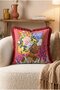 Colorful Headscarf Woman Figure Fringed Throw Pillow Cover - Pink Pillowcase with Red Tassels - 5