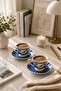 Set of 2 Blue Patterned Porcelain Coffee Cups – Stylish Presentation Cup with Bird Figure - 2