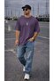 Men's oversized casual t-shirt with deer print - purple - 3