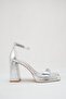 Silver Metallic Thick Block Heeled Platform Evening Dress Sandals Shoes - 3