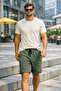 Men's Khaki Green Premium Textured Shorts |   Lace-Up, Elastic Waist, Ultra Comfortable Summer Shorts - 3