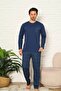 Men's Pajama Set - Indigo Checkered Long Sleeve Combed Cotton 1223Uy - 3