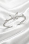Women's Minimal Butterfly Figured Zircon Stone Adjustable Silver Color Ring - 3