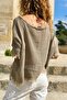 Bronze Color Boat Neck Washed Dirty Stitched Mesh Cotton Loose Woven Blouse 50 55 - 4